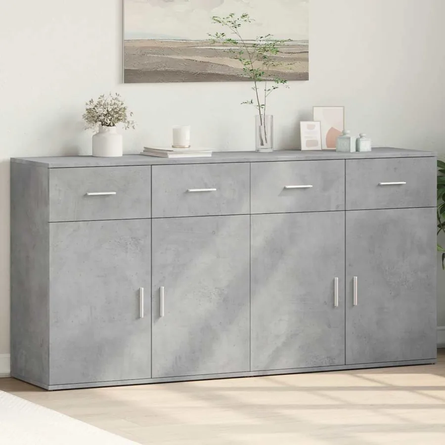 Buffets 2 pcs gris béton 79x38x80 cm bois d'ingénierie