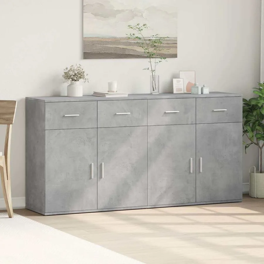 Buffets 2 pcs gris béton 79x38x80 cm bois d'ingénierie - 3