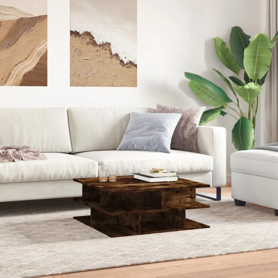 Table basse chêne fumé 70x70x29 cm bois d'ingénierie - 3