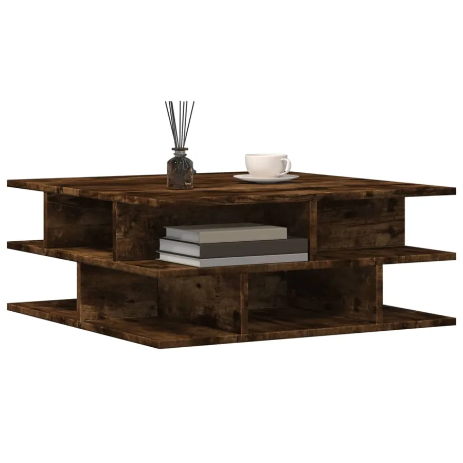 Table basse chêne fumé 70x70x29 cm bois d'ingénierie - 4