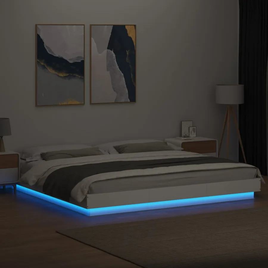 Cadre de lit avec lumières LED sans matelas blanc 200x200 cm - 4