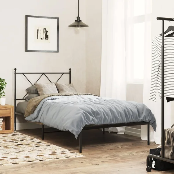 Cadre de lit métal sans matelas avec tête de lit noir 90x190 cm