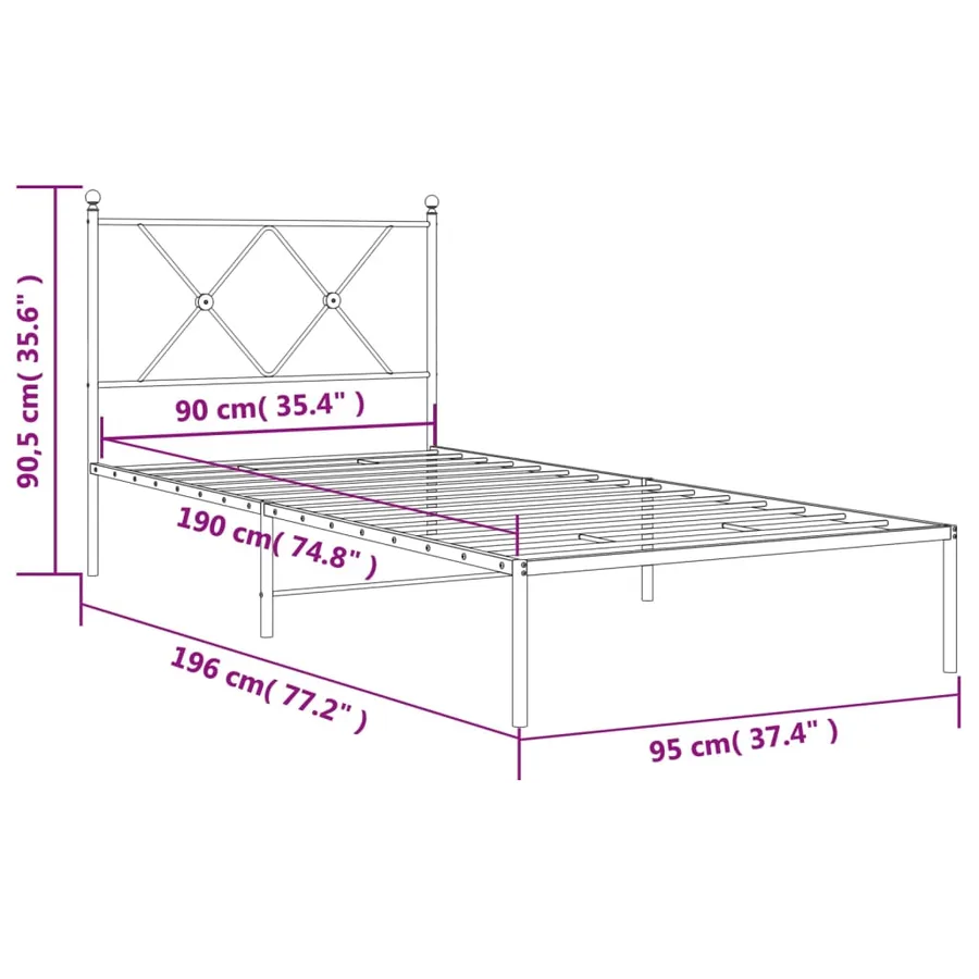 Cadre de lit métal sans matelas avec tête de lit noir 90x190 cm - 8