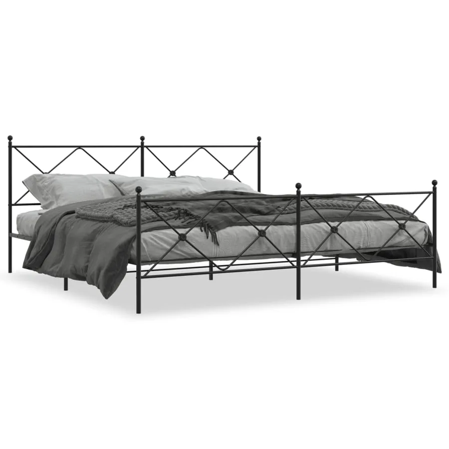 Cadre de lit métal sans matelas avec pied de lit noir 193x203cm - 2