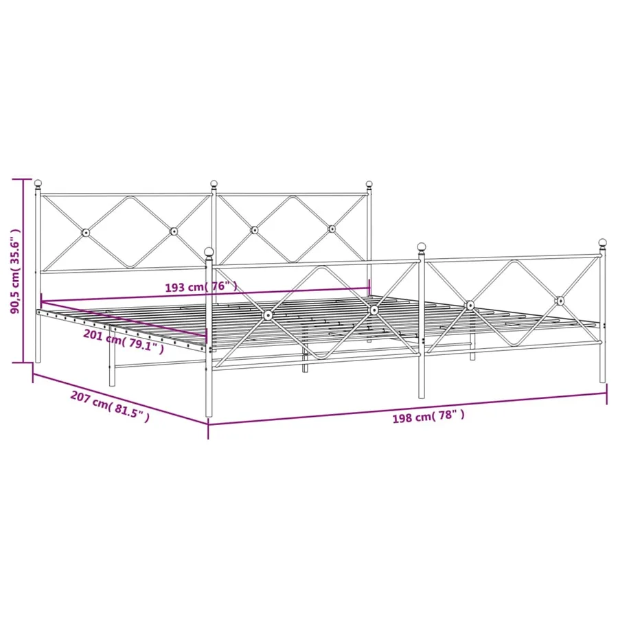 Cadre de lit métal sans matelas avec pied de lit noir 193x203cm - 8