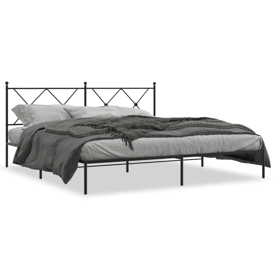 Cadre de lit métal sans matelas avec tête de lit noir 183x213cm - 2