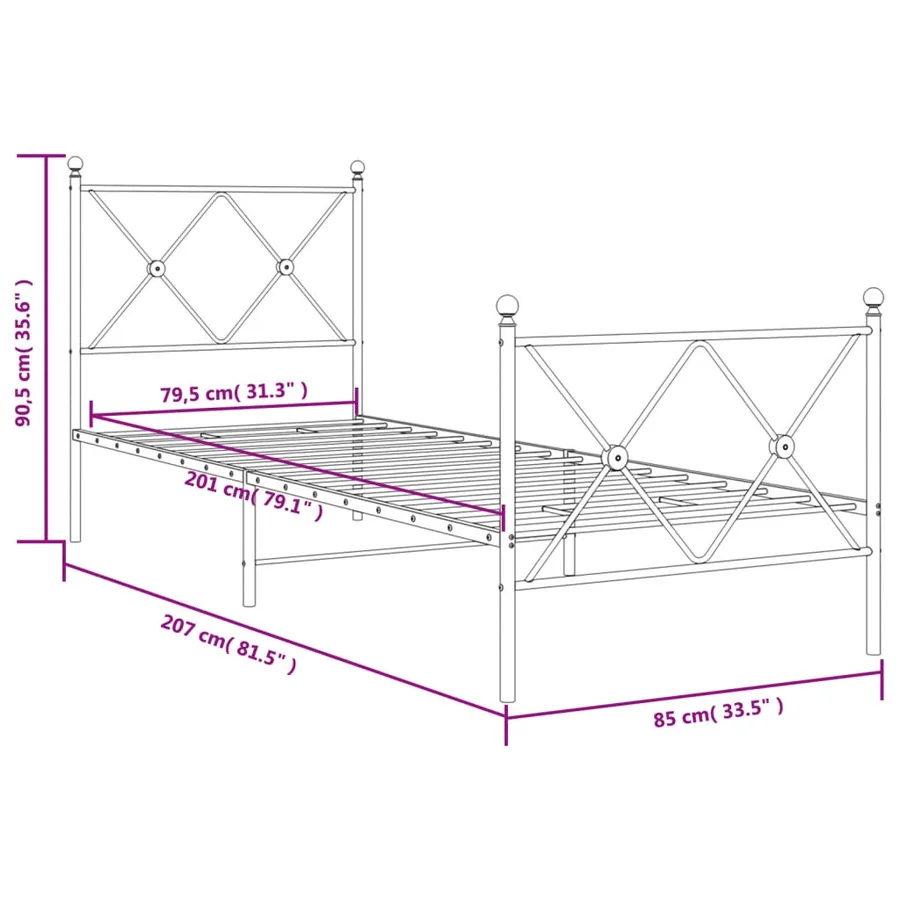 Cadre de lit métal sans matelas avec pied de lit noir 80x200 cm - 8