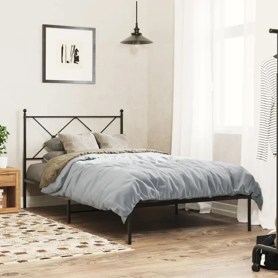 Cadre de lit métal sans matelas avec tête de lit noir 100x190cm