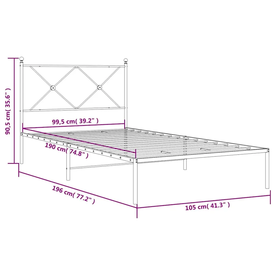 Cadre de lit métal sans matelas avec tête de lit noir 100x190cm - 8