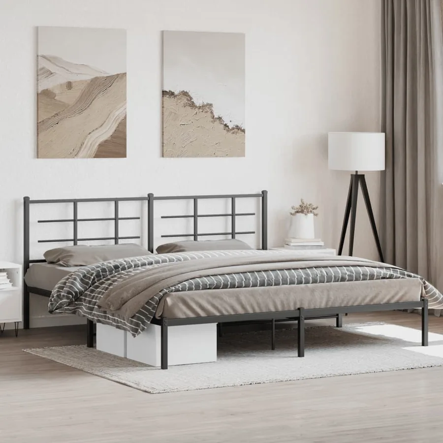 Cadre de lit métal sans matelas avec tête de lit noir 193x203cm