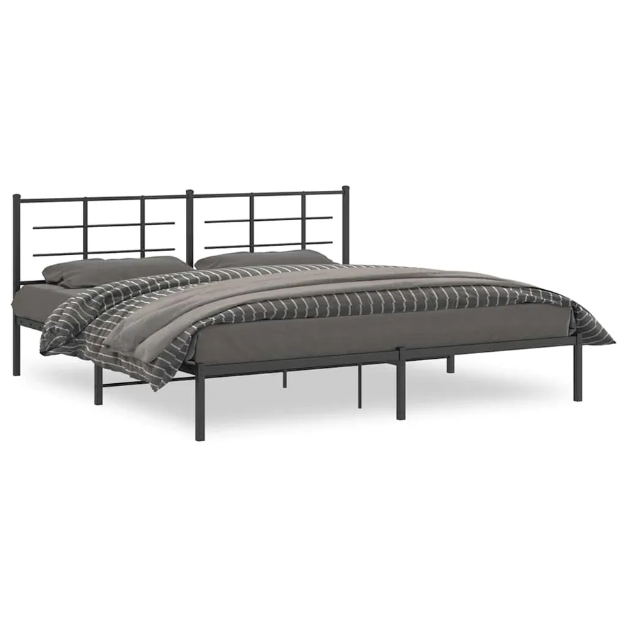 Cadre de lit métal sans matelas avec tête de lit noir 193x203cm - 2