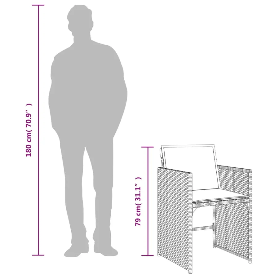 Ensemble à manger de jardin et coussins 7 pcs gris rotin - 11