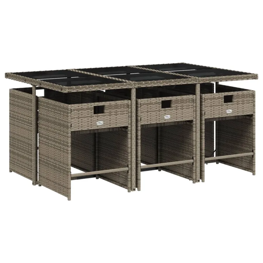 Ensemble à manger de jardin et coussins 7 pcs gris rotin - 3