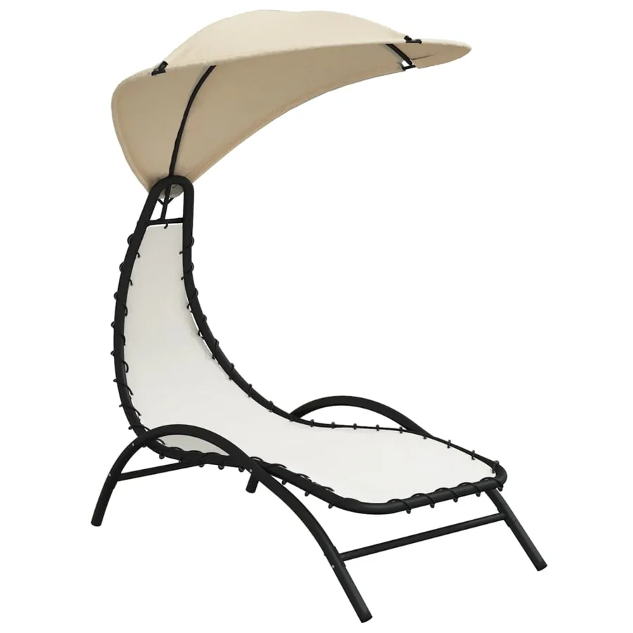 Chaise longue avec auvent crème 167x80x195 cm tissu et acier - 2