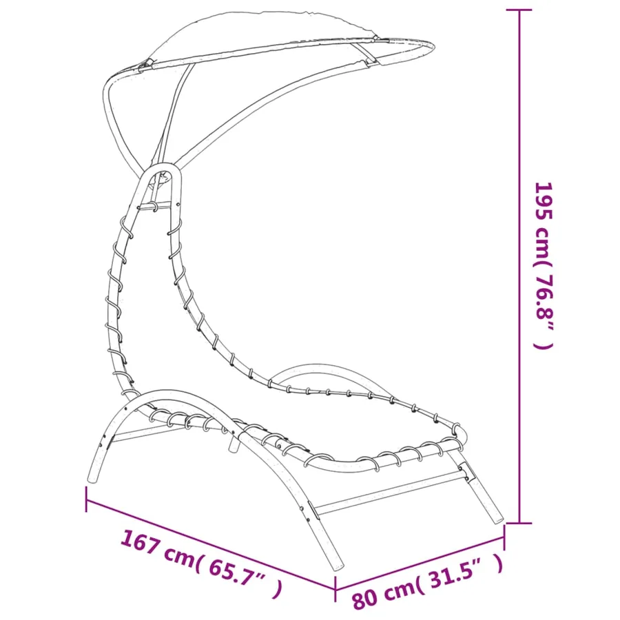 Chaise longue avec auvent crème 167x80x195 cm tissu et acier - 6