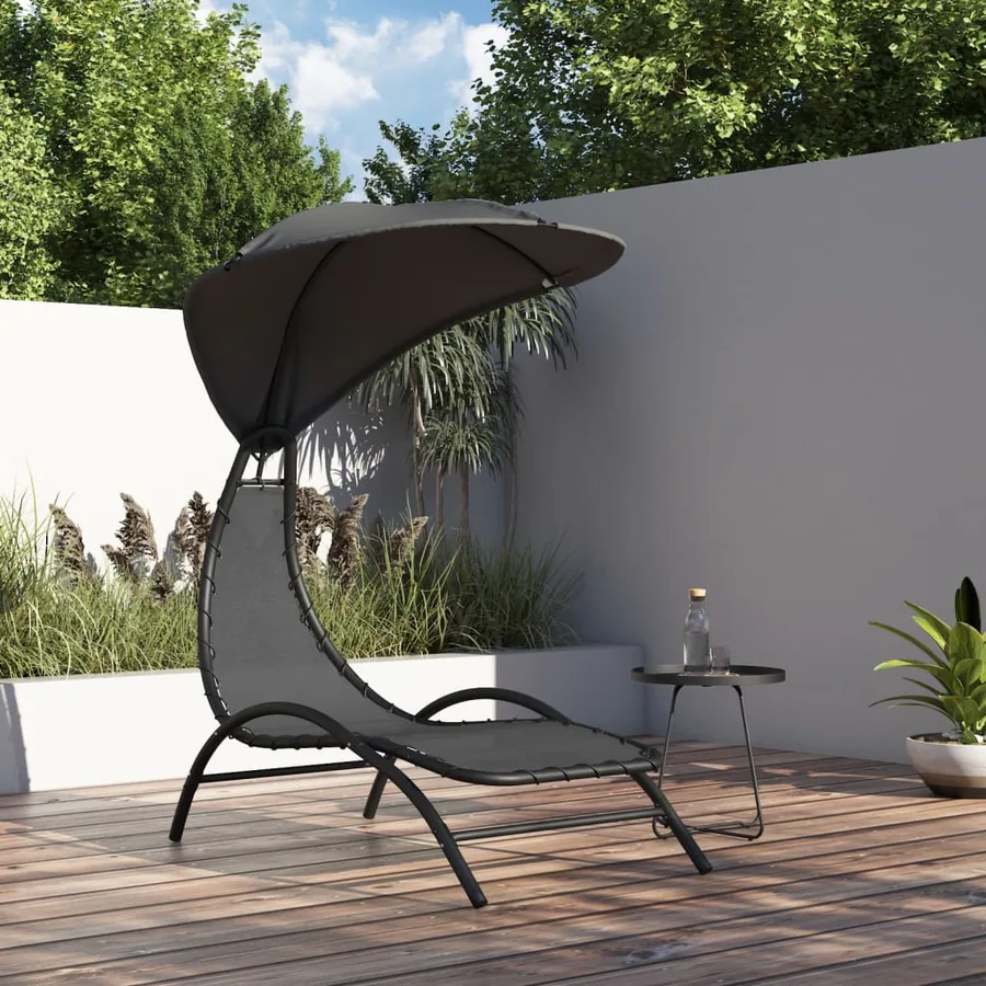 Chaise longue avec auvent crème 167x80x195 cm tissu et acier - 7