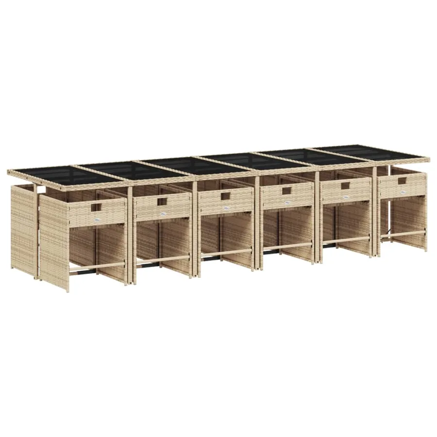 Ensemble à manger de jardin coussins 13 pcs mélange beige rotin - 3