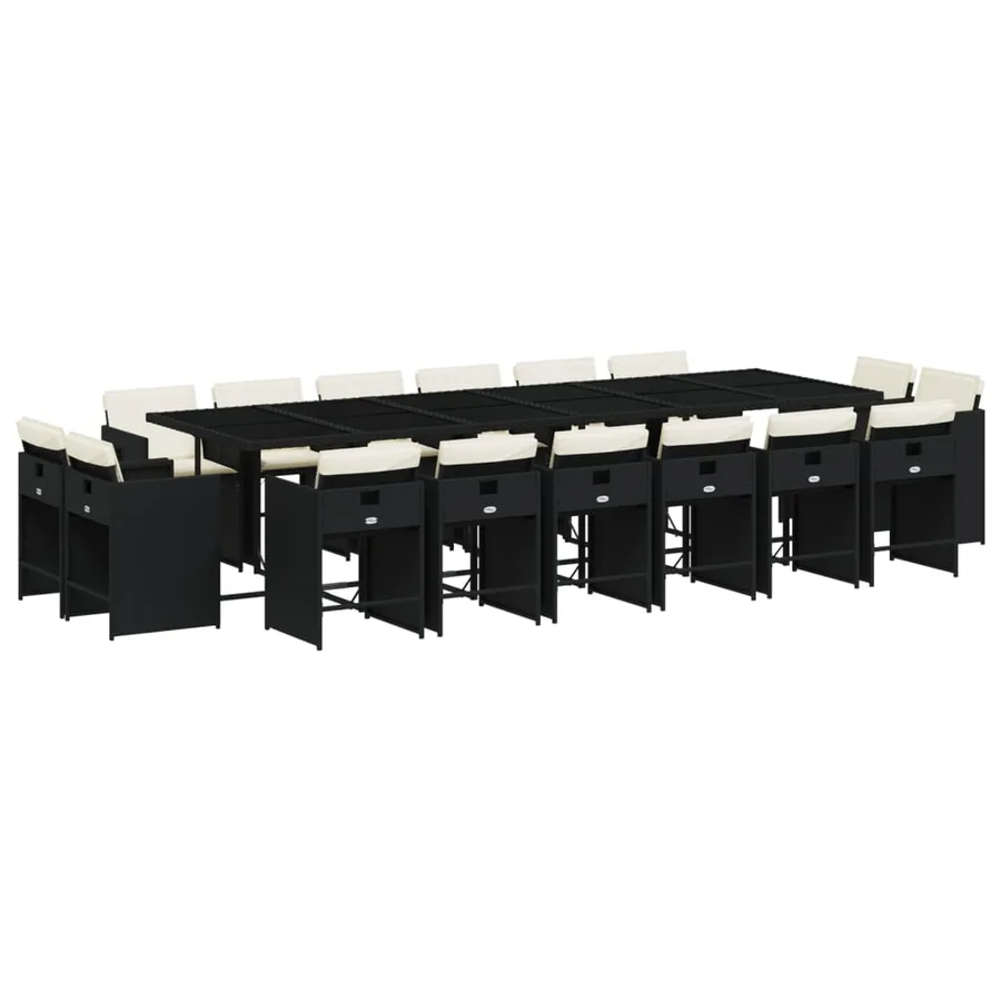 Ensemble à manger de jardin 17 pcs coussins noir résine tressée - 2