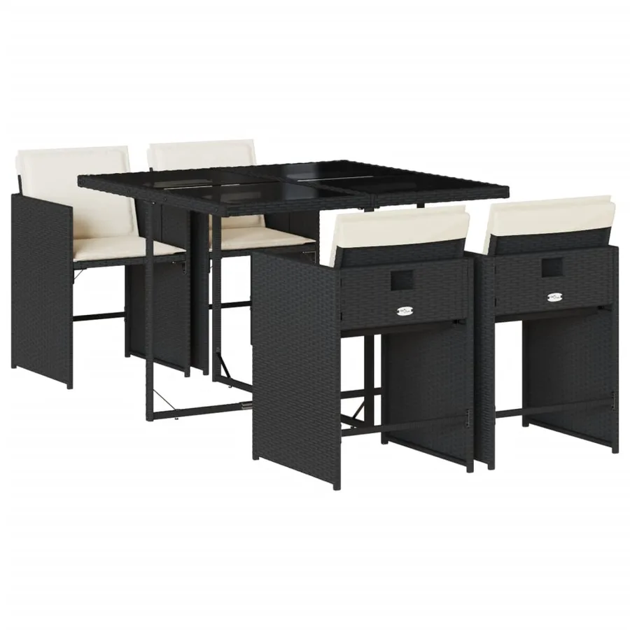 Ensemble à manger de jardin coussins 5pcs Noir Résine tressée - 2