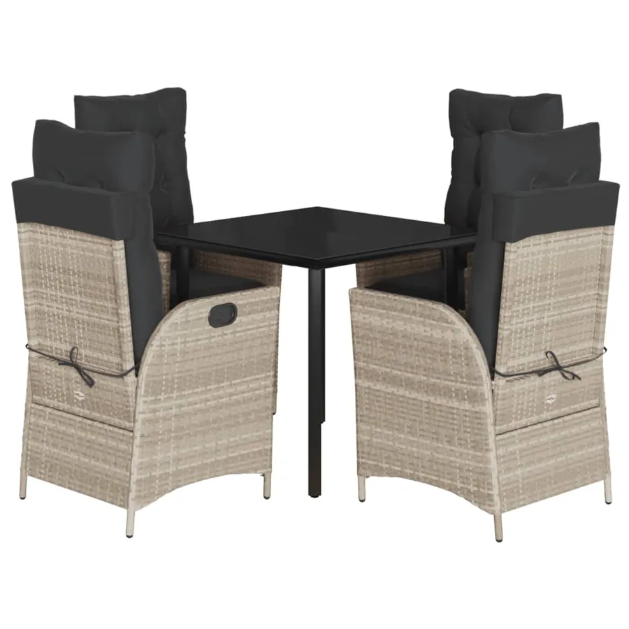 Ensemble à manger de jardin et coussins 5 pcs gris clair rotin - 2