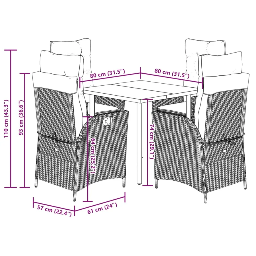 Ensemble à manger de jardin et coussins 5 pcs gris clair rotin - 9