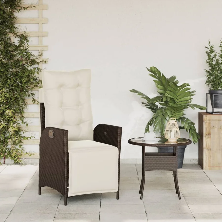 Chaise inclinable de jardin repose-pied marron résine tressée - 3