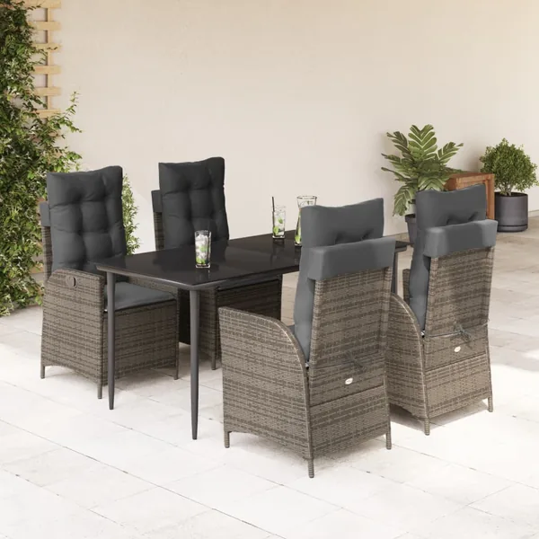 Ensemble à manger de jardin 5 pcs coussins gris résine tressée