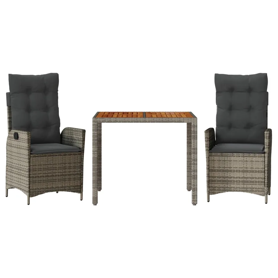 Ensemble à manger de jardin 3 pcs coussins gris résine tressée - 2