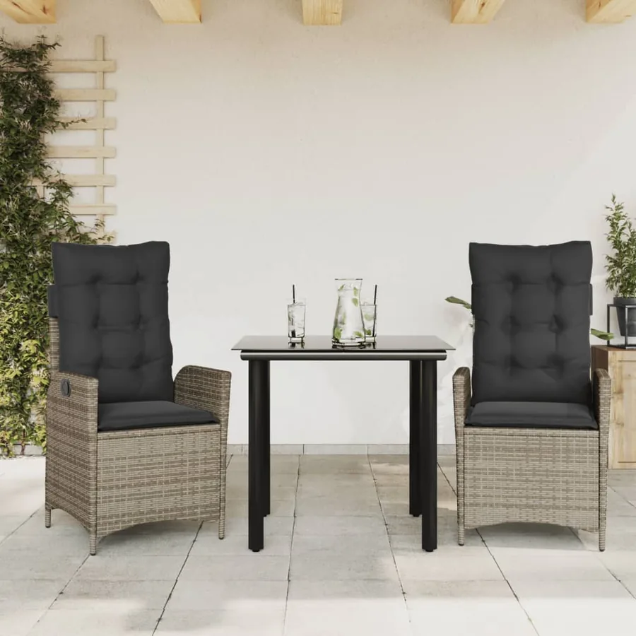 Ensemble à manger de jardin 3 pcs coussins gris résine tressée