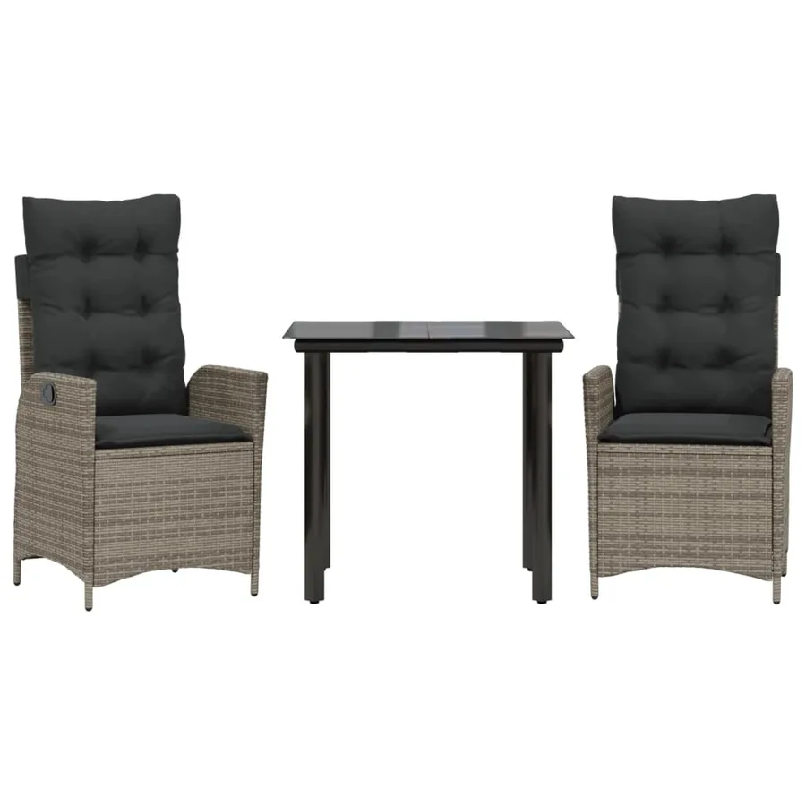 Ensemble à manger de jardin 3 pcs coussins gris résine tressée - 2