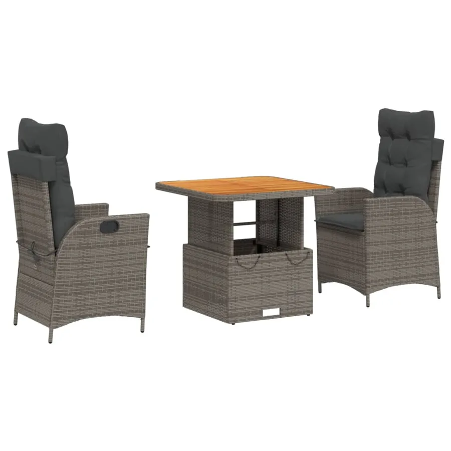 Ensemble à manger de jardin 3 pcs coussins gris résine tressée - 2