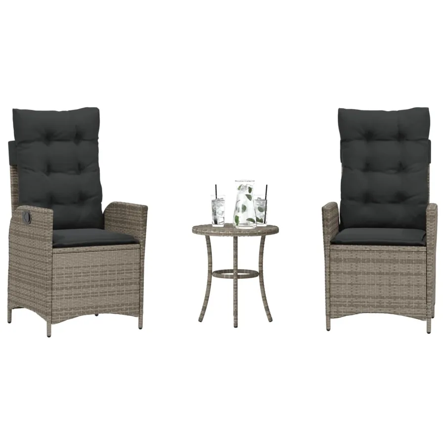 Ensemble de bistro 3 pcs avec coussins gris résine tressée