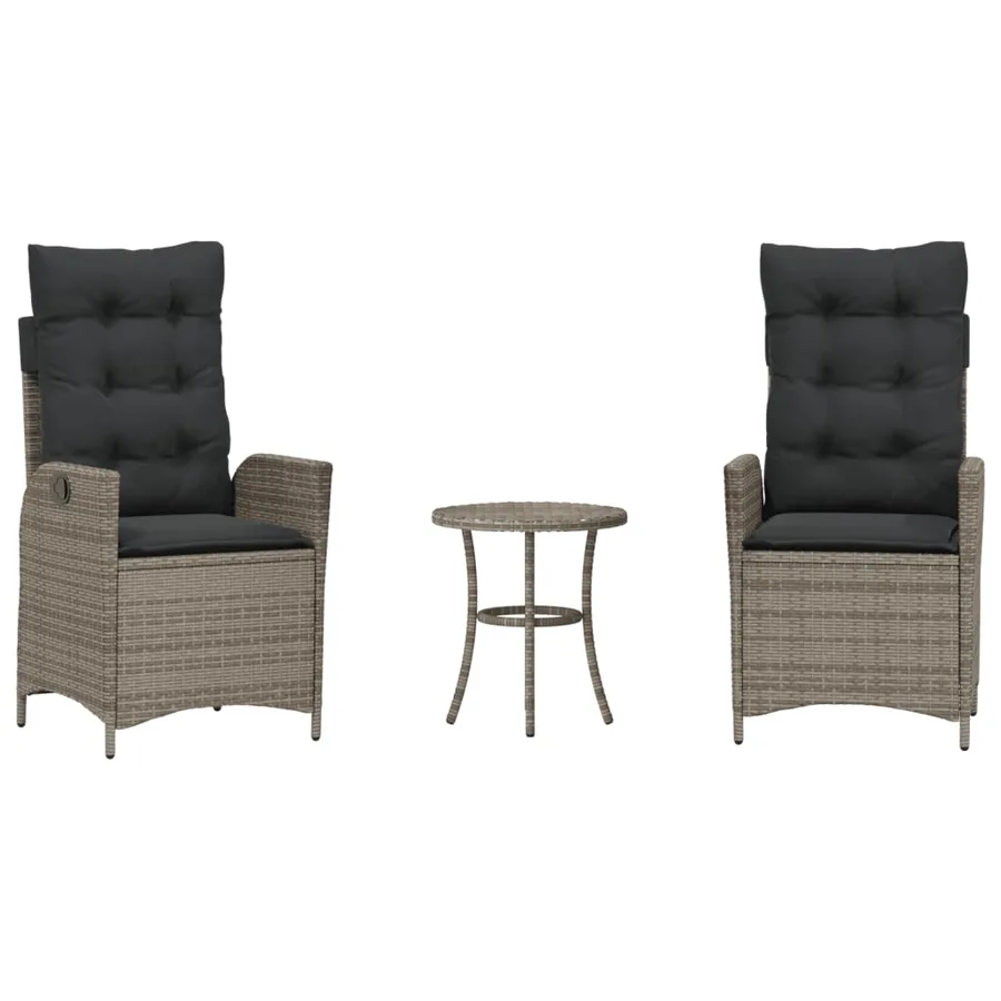 Ensemble de bistro 3 pcs avec coussins gris résine tressée - 2
