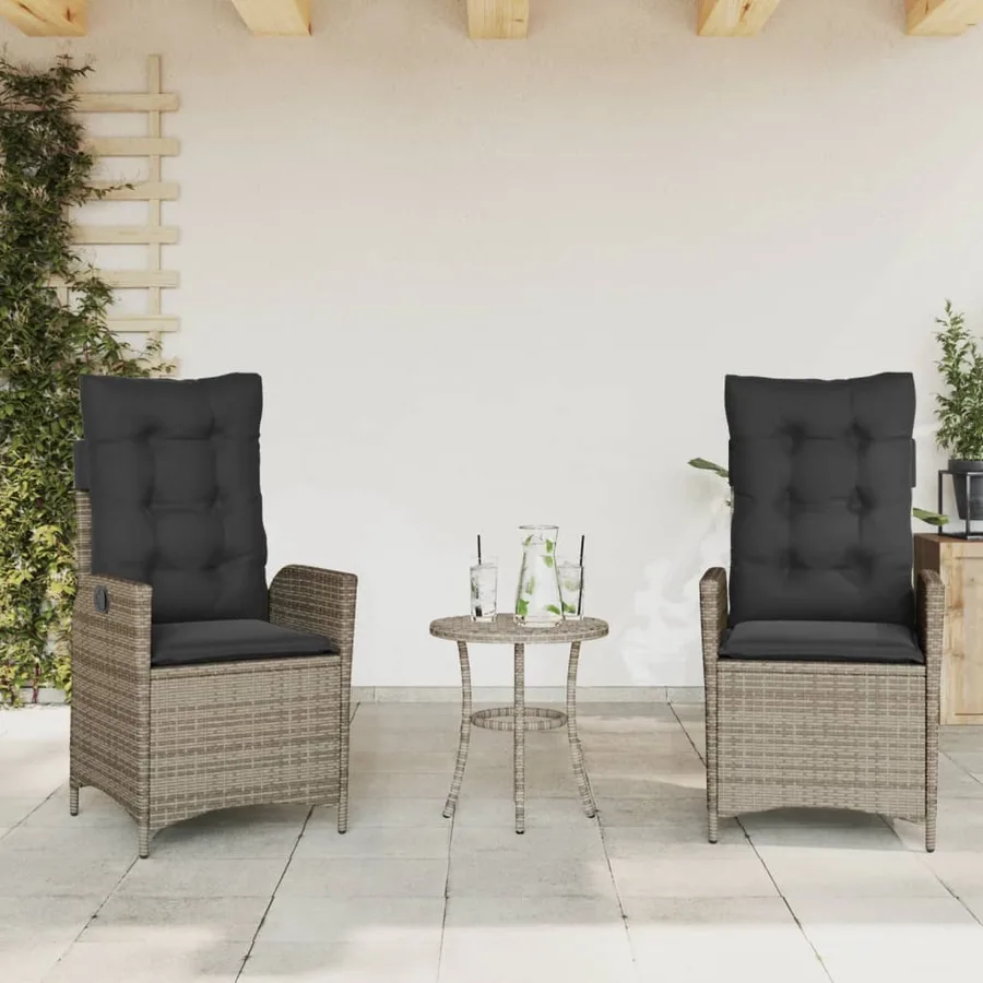 Ensemble de bistro 3 pcs avec coussins gris résine tressée - 3