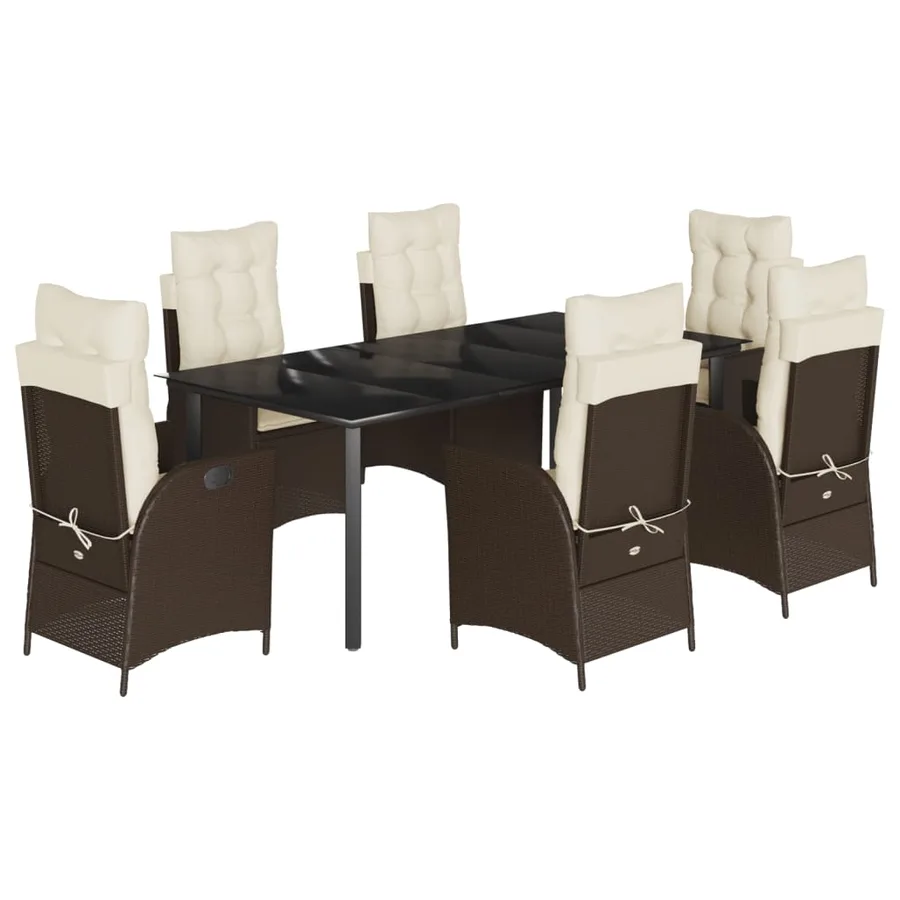 Ensemble à manger de jardin et coussins 7 pcs marron rotin - 2