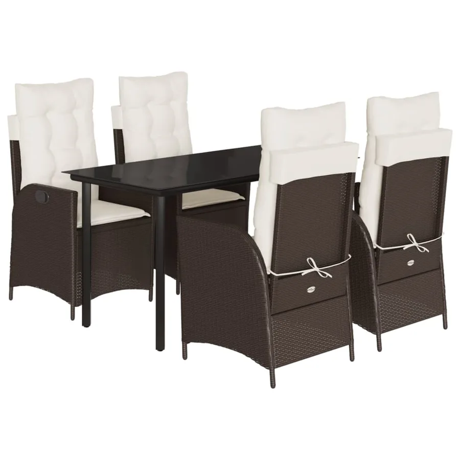 Ensemble à manger de jardin 5 pcs et coussins marron poly rotin - 2