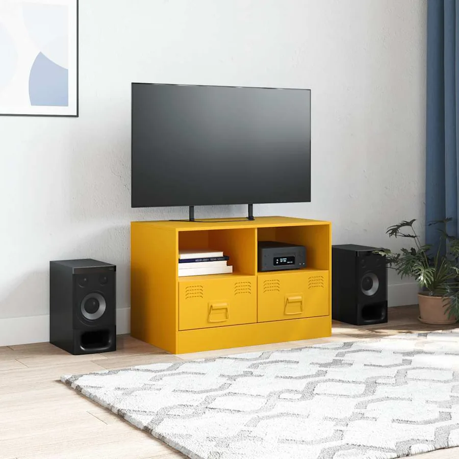 Meuble TV jaune moutarde 67x39x44 cm acier - 3