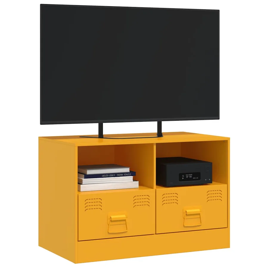 Meuble TV jaune moutarde 67x39x44 cm acier - 4