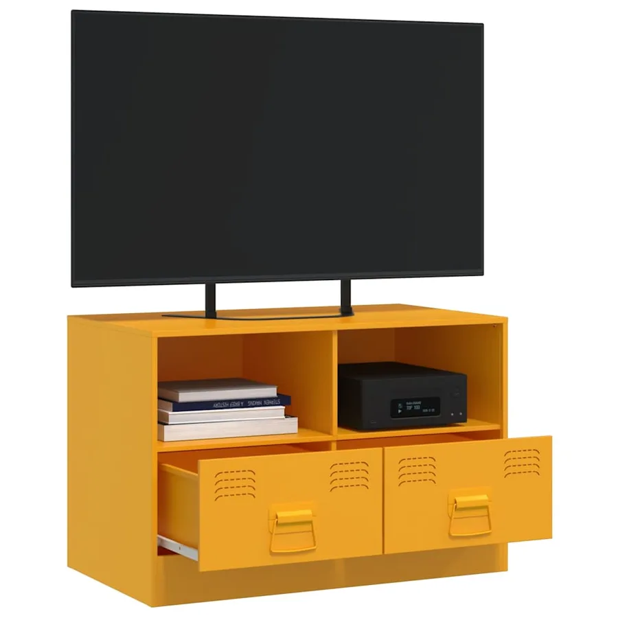 Meuble TV jaune moutarde 67x39x44 cm acier - 5