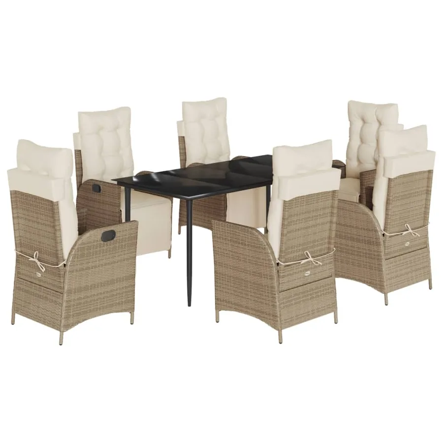 Ensemble à manger de jardin et coussins 7 pcs beige poly rotin - 2