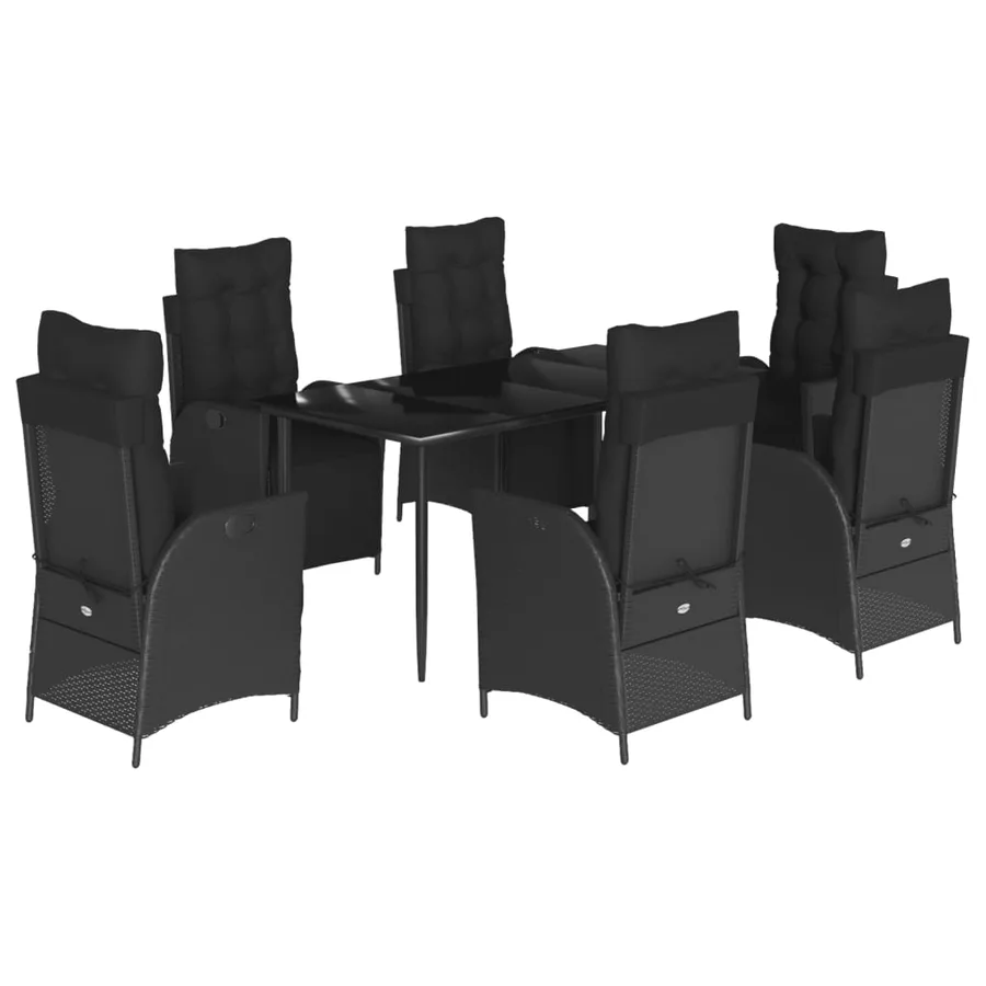 Ensemble à manger de jardin coussins 7pcs Noir Résine tressée - 2