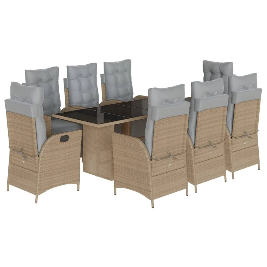 Ensemble à manger de jardin et coussins 9 pcs mélange beige - 2