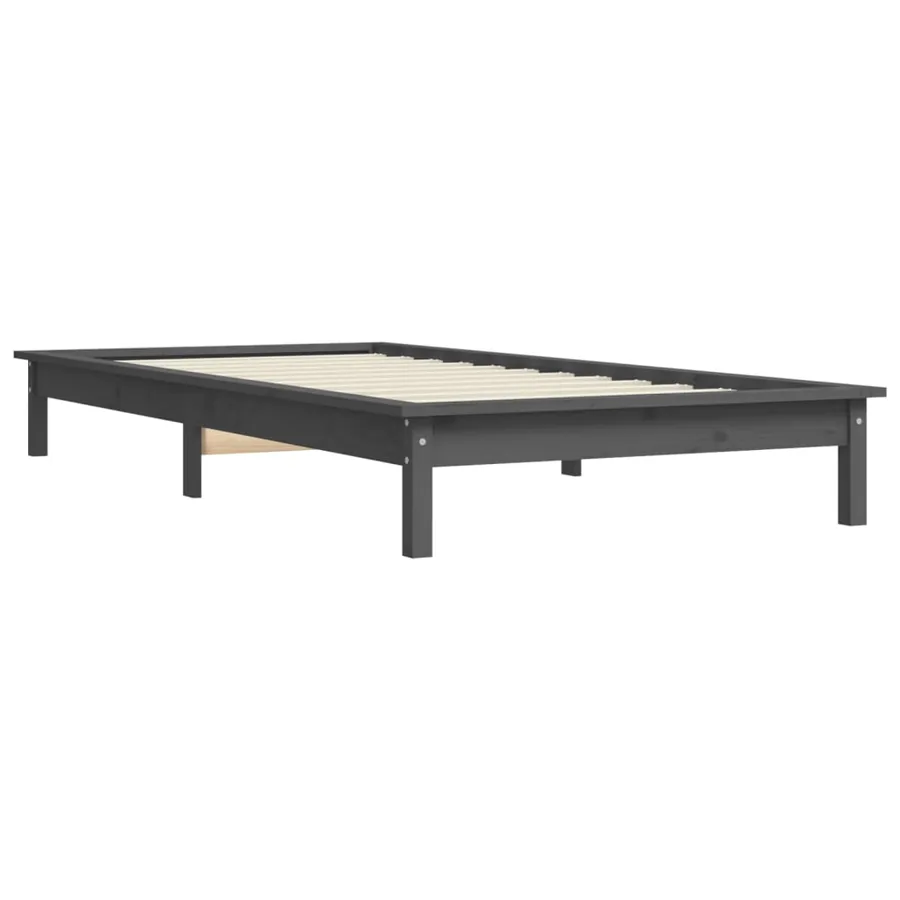 Cadre de lit sans matelas gris 100x200 cm bois massif - 4