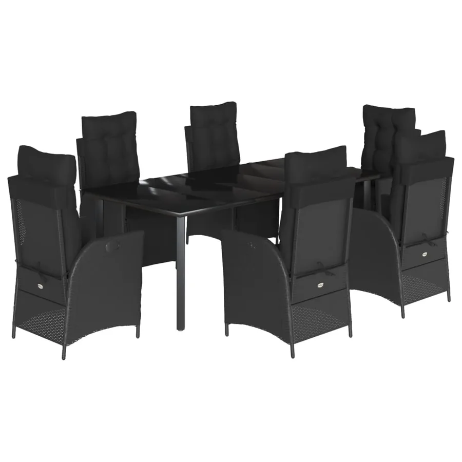 Ensemble à manger de jardin coussins 7pcs Noir Résine tressée - 2