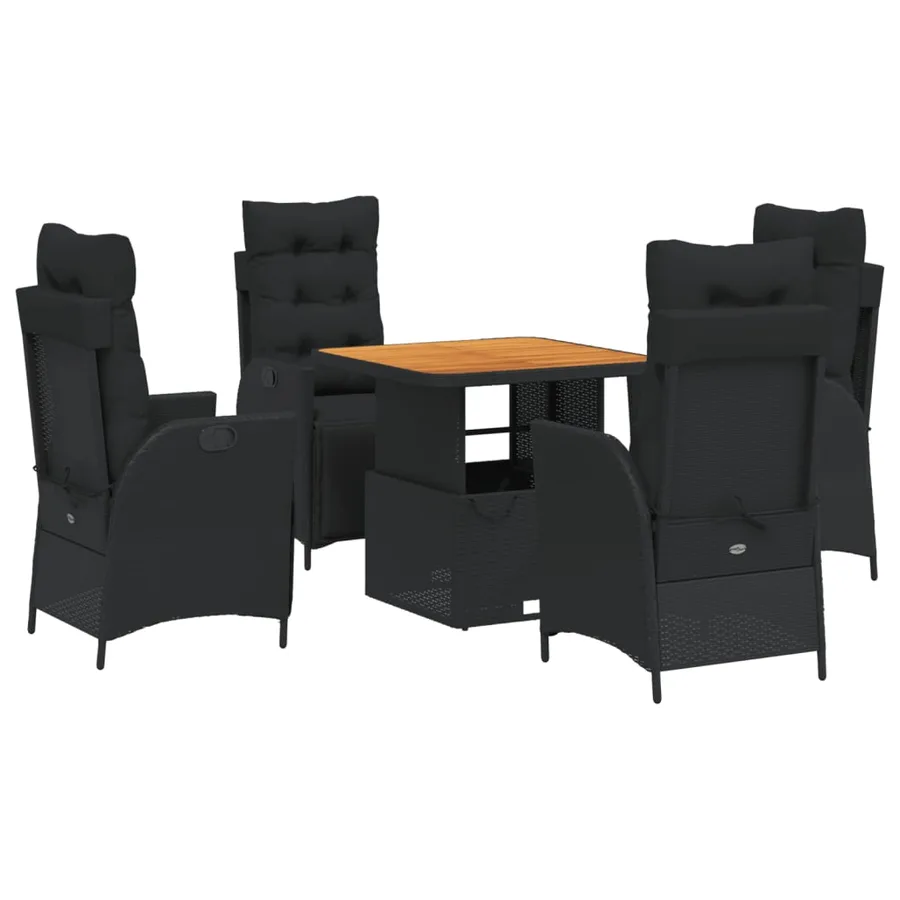 Ensemble à manger de jardin coussins 5pcs Noir Résine tressée - 2