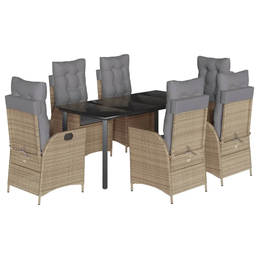 Ensemble à manger de jardin et coussins 7 pcs beige poly rotin - 2