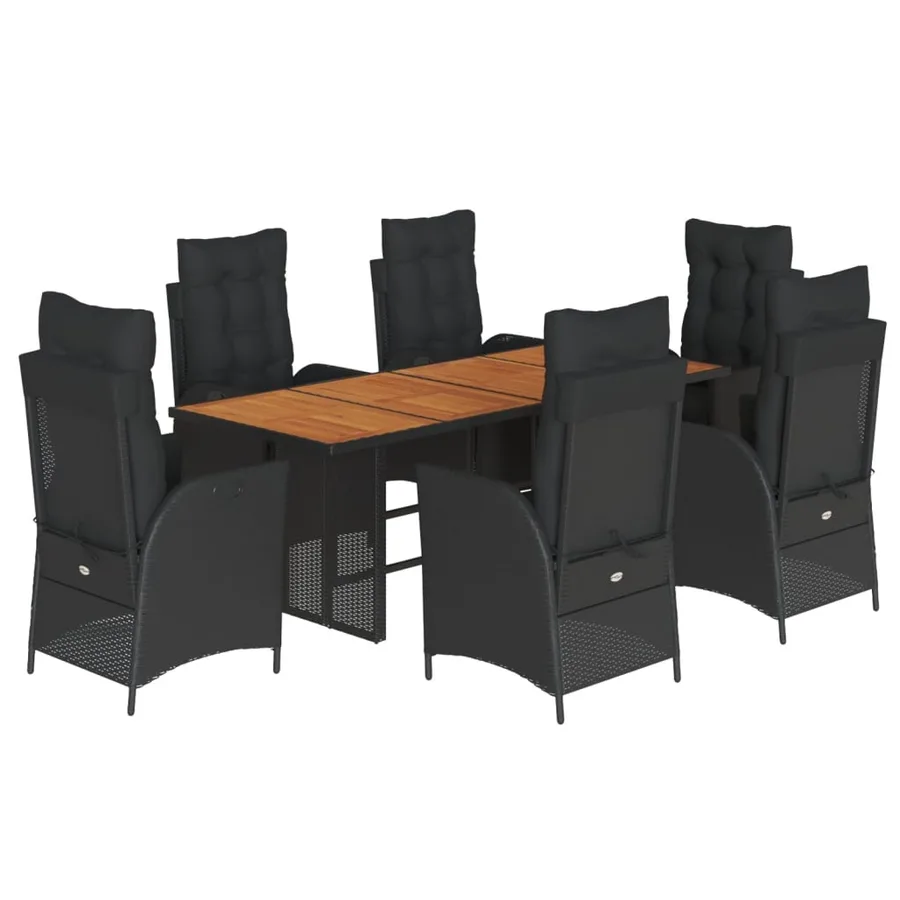 Ensemble à manger de jardin coussins 7pcs Noir Résine tressée - 2