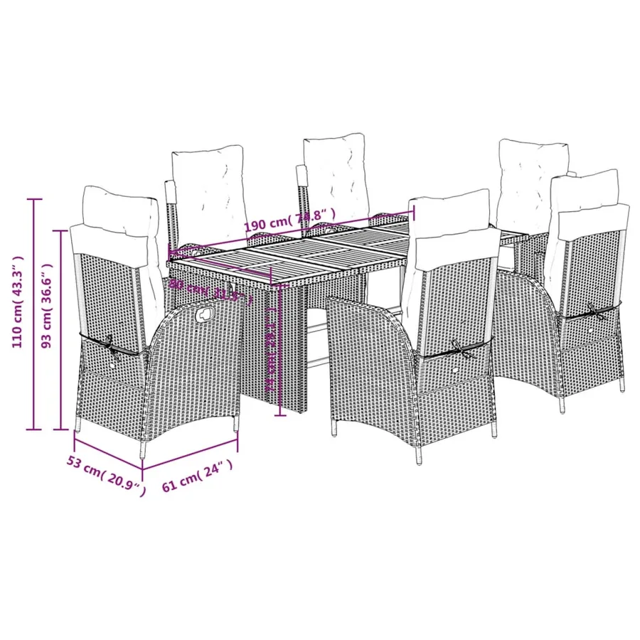 Ensemble à manger de jardin coussins 7pcs Noir Résine tressée - 9