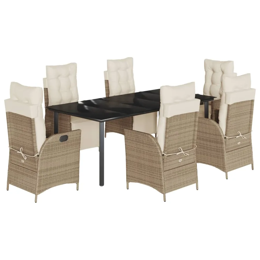 Ensemble à manger de jardin et coussins 7 pcs beige poly rotin - 2