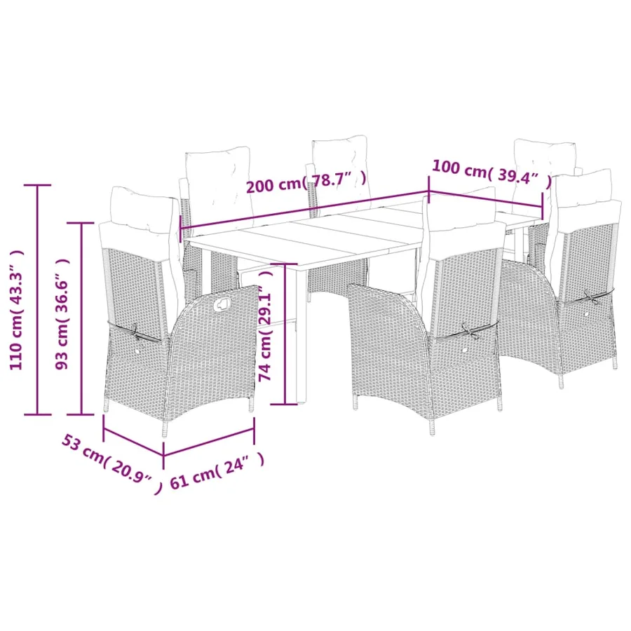Ensemble à manger de jardin et coussins 7 pcs beige poly rotin - 9